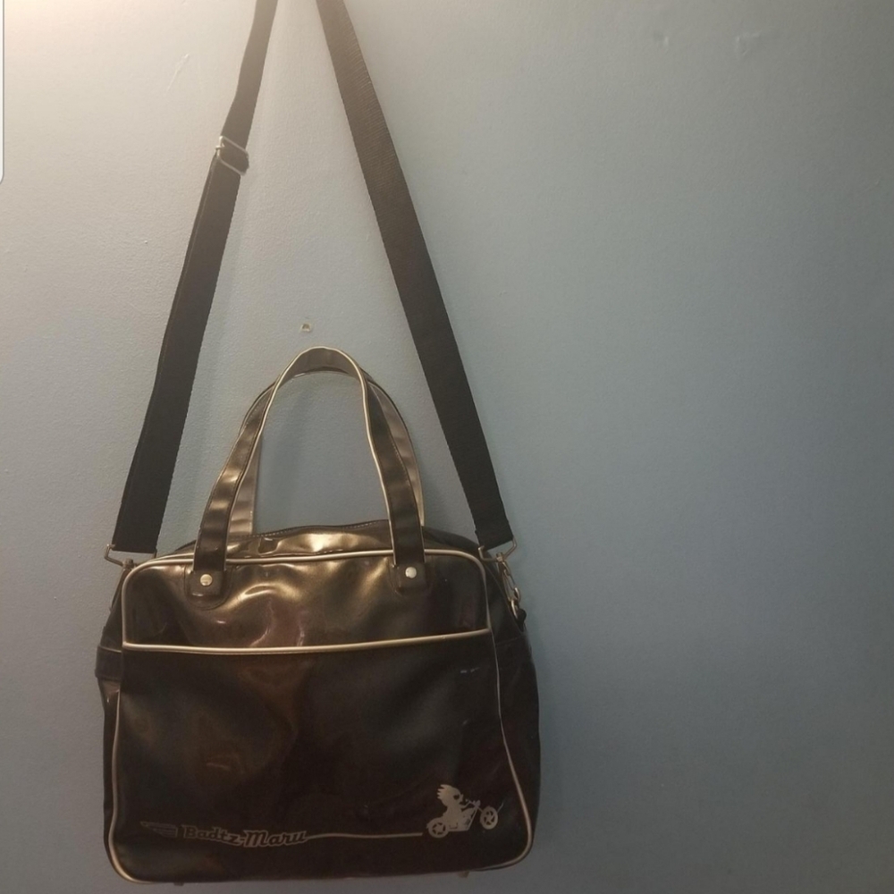 Vintage Grey & Silver Glitter Vinyl Sanrio Badtz-Maru Crossbody Messenger Bag
